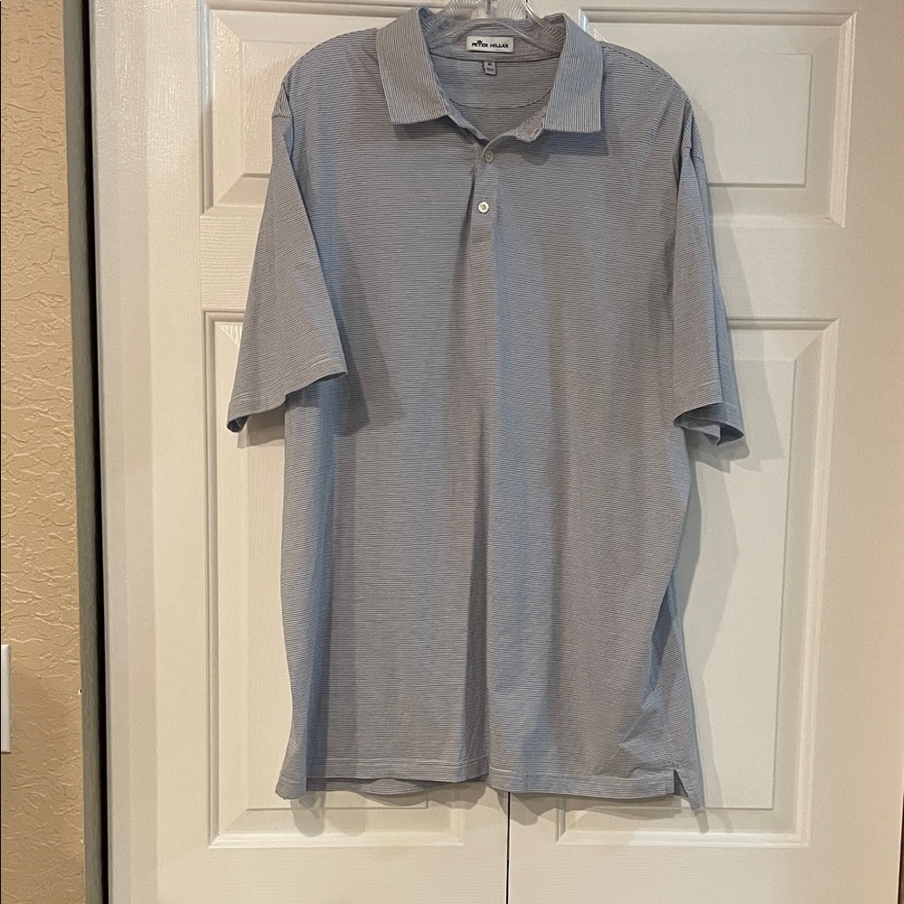 Peter Milar  Light Blue and white striped Polo Shirt. Soft